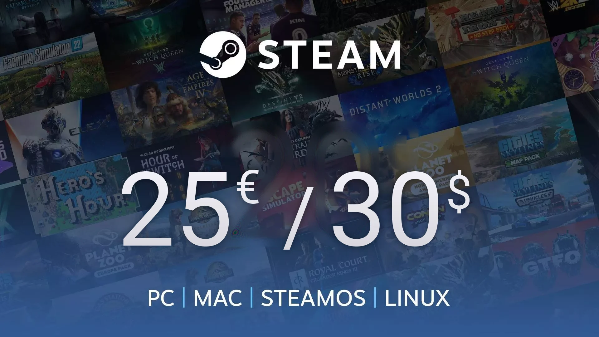 Carte cadeau Steam de 25 € gratuite