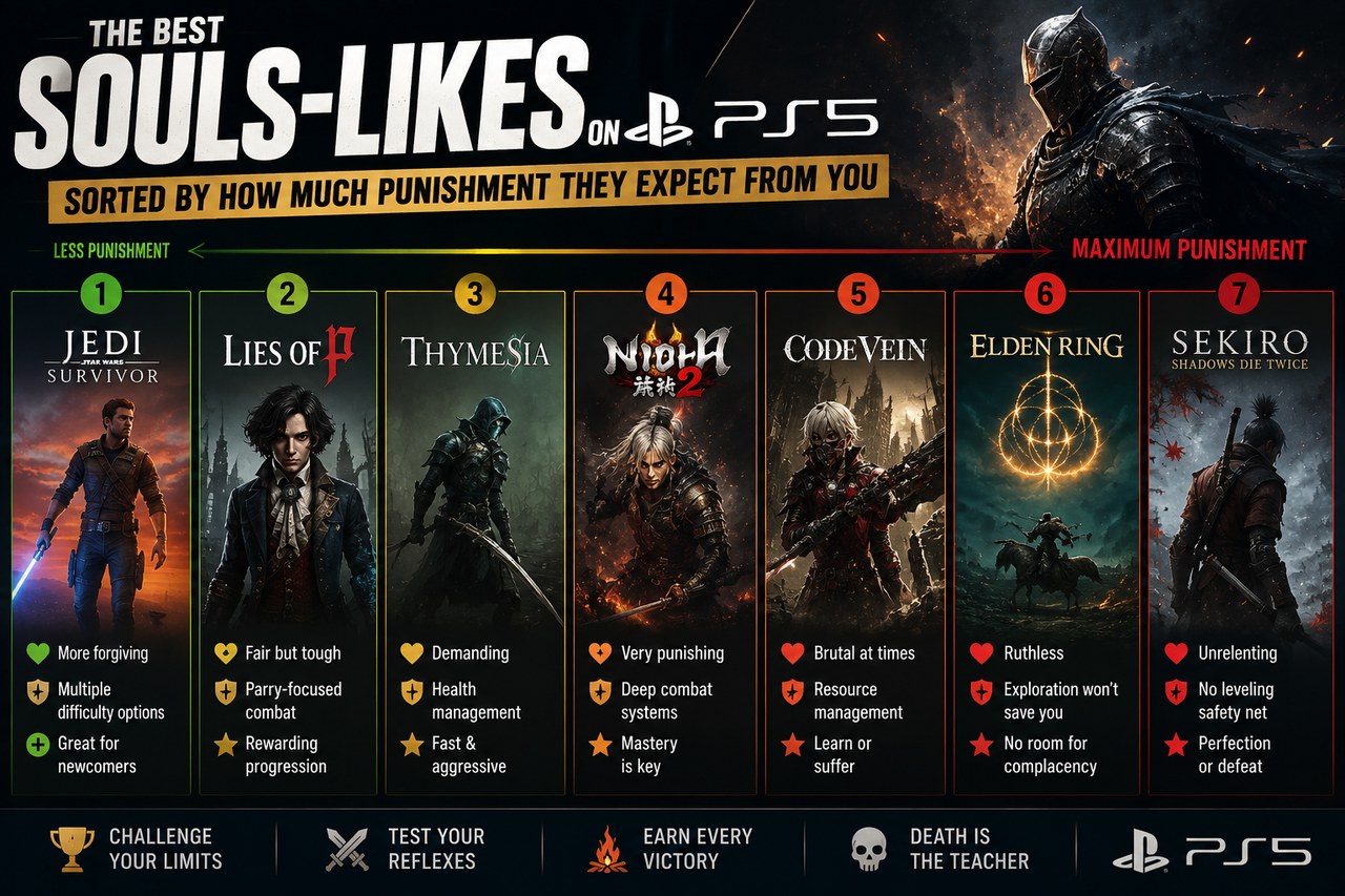 Les meilleurs souls-like sur PS5, classés par la dose de punition qu'ils attendent de vous