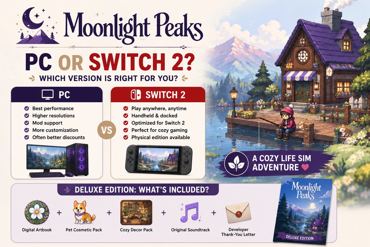 Moonlight Peaks : PC ou Switch 2, et ce qu'apporte l'édition Deluxe