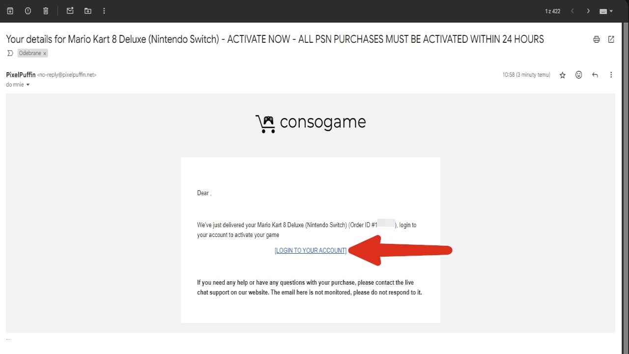 E-mail d'activation avec le lien de connexion au compte