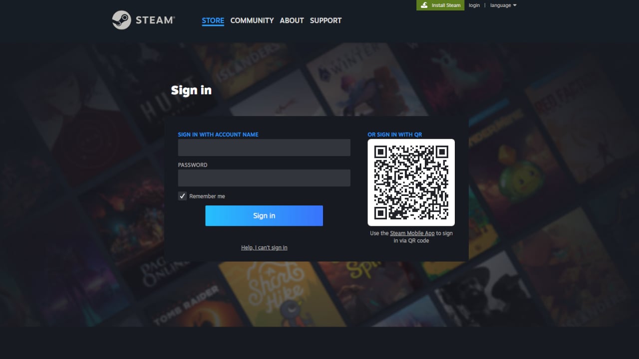 Page de connexion Steam